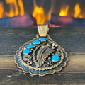 Running Bear Trading Turquoise 5 Stone Copper Over Sterling Feather Pendant