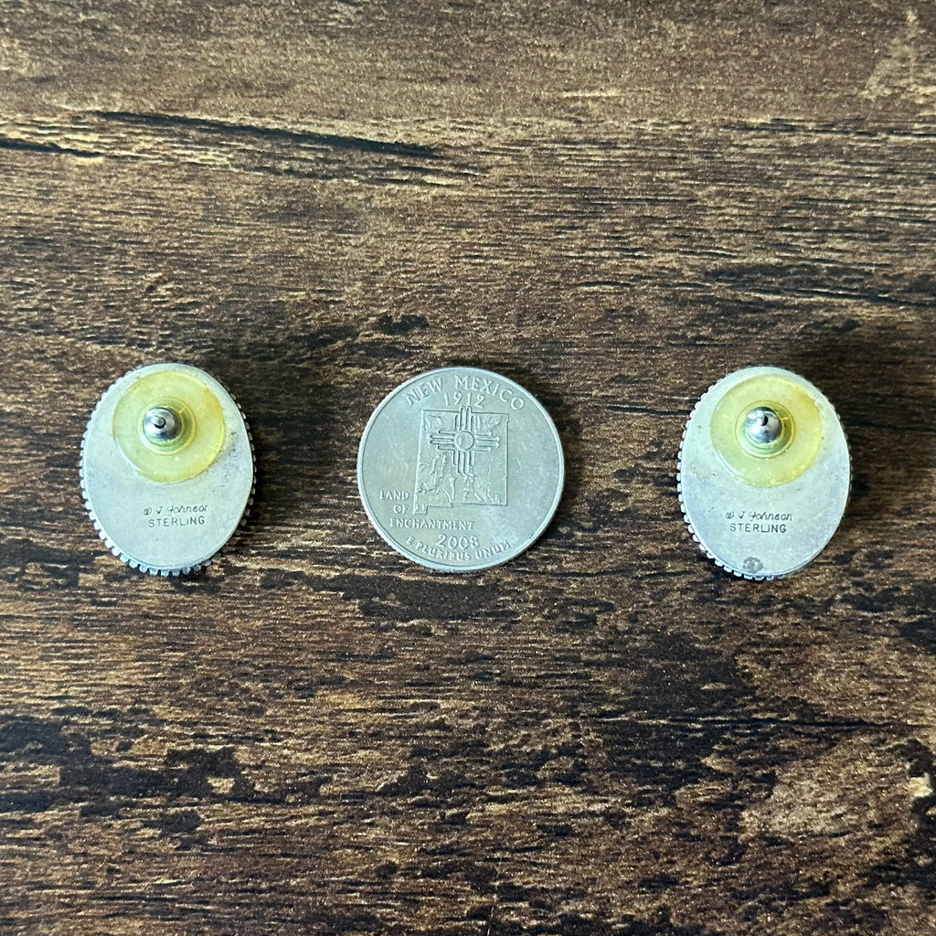 Navajo William G Johnson Lapis Sterling Shadowbox Stud Earrings