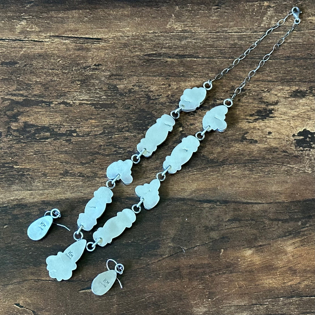 Navajo Kobe Martinez 28 Stone Carico Lake Turquoise Sterling Cluster Lariat Necklace Earrings Set