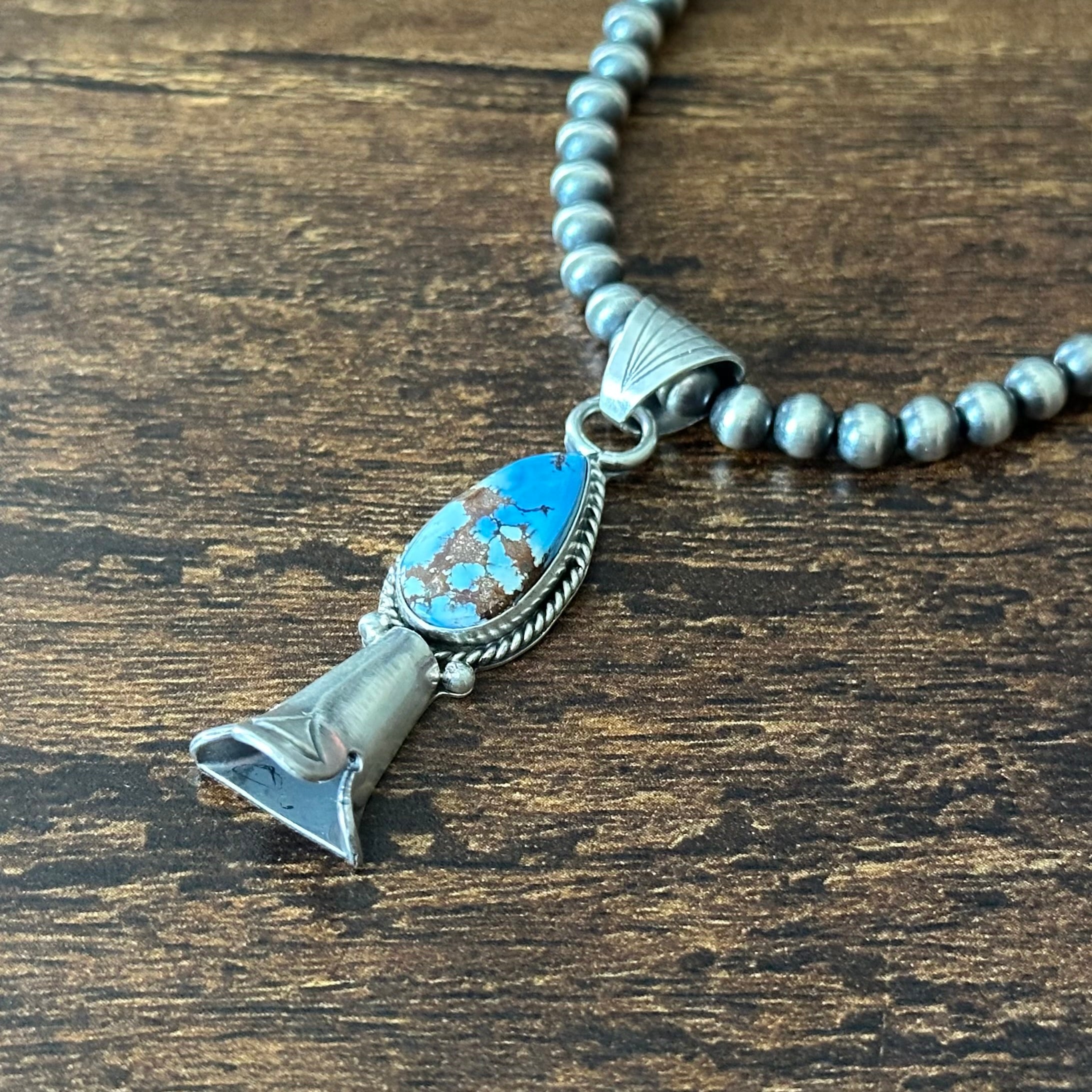 Navajo Sharon McCarthy Golden Hills Turquoise Sterling Blossom Pendant Necklace