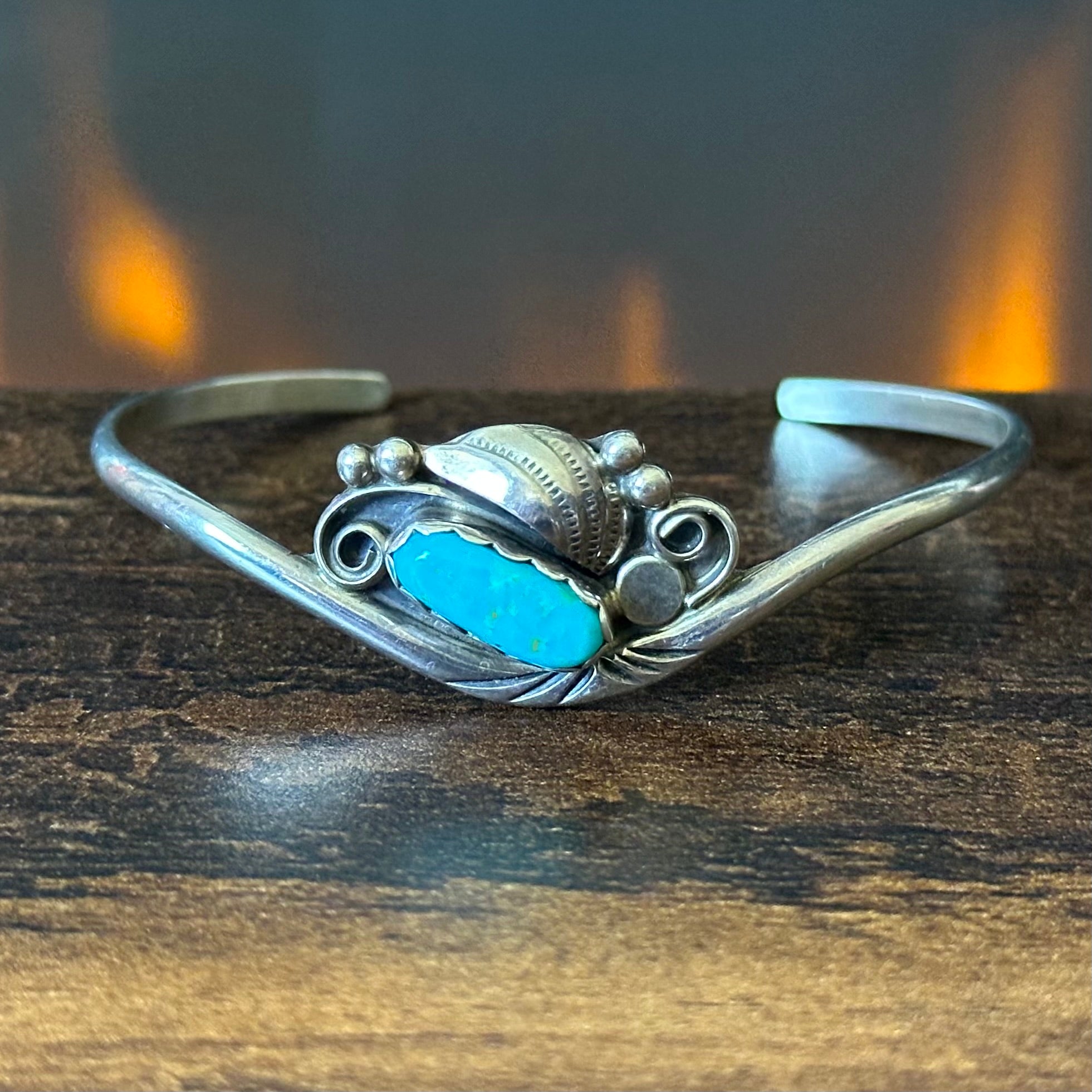 Pictogram Signed Turquoise Sterling Hand Stamped Cuff