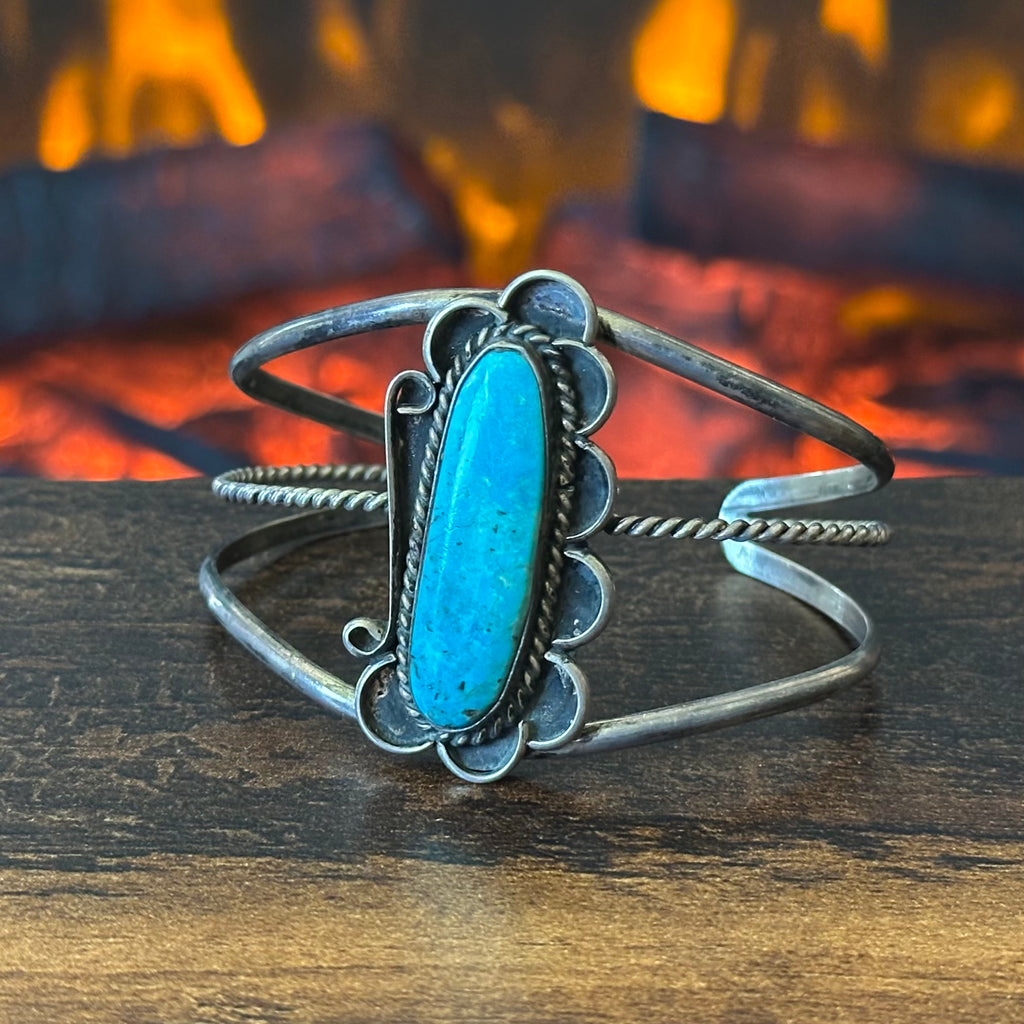 Turquoise Sterling Floral Twist Wire Cuff