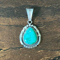 Navajo Samuel Yellowhair Green Turquoise Sterling Twist Wire Bezel Raindrop Pendant