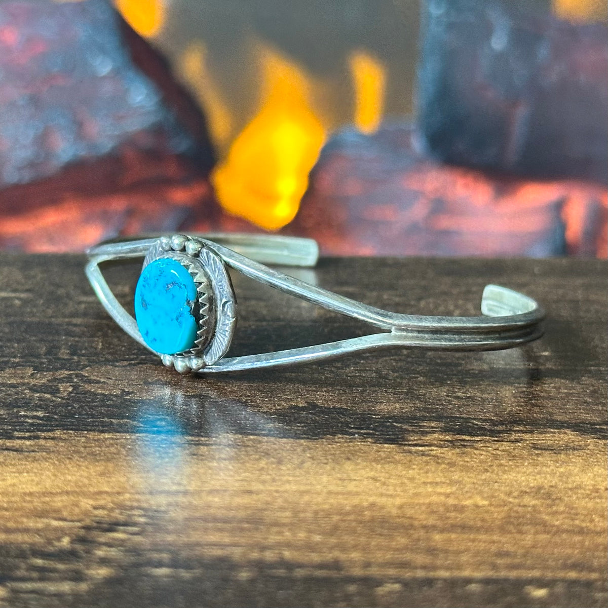 Vintage Turquoise Sterling Hand Stamped Raindrop Cuff