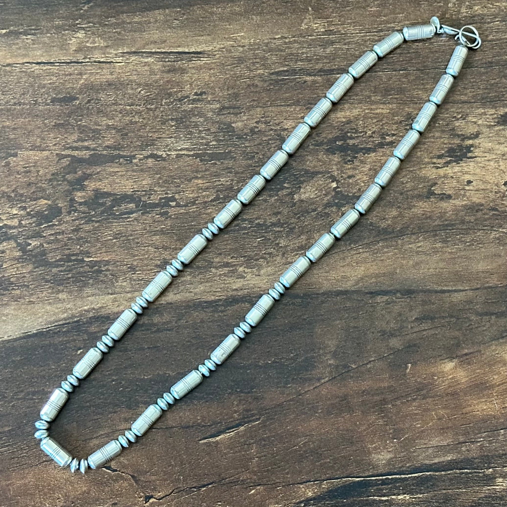 SL Signed Sterling Handmade Cylinder Saucer Bead Necklace