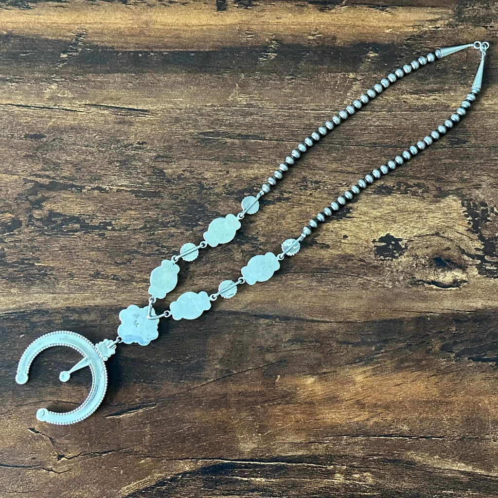 Running Bear Trading Turquoise 5 Stone Sterling Hand Stamped Naja Necklace