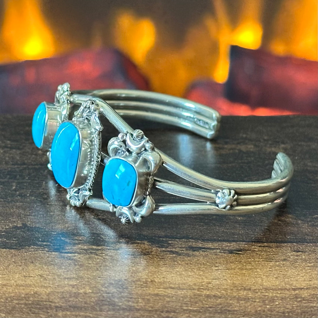 Running Bear Trading Turquoise 3 Stone Twist Wire Bezel Cuff
