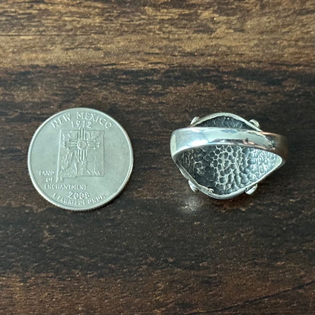 AT Signed Lapis Sterling Hand Stamped Twist Wire Bezel Ring
