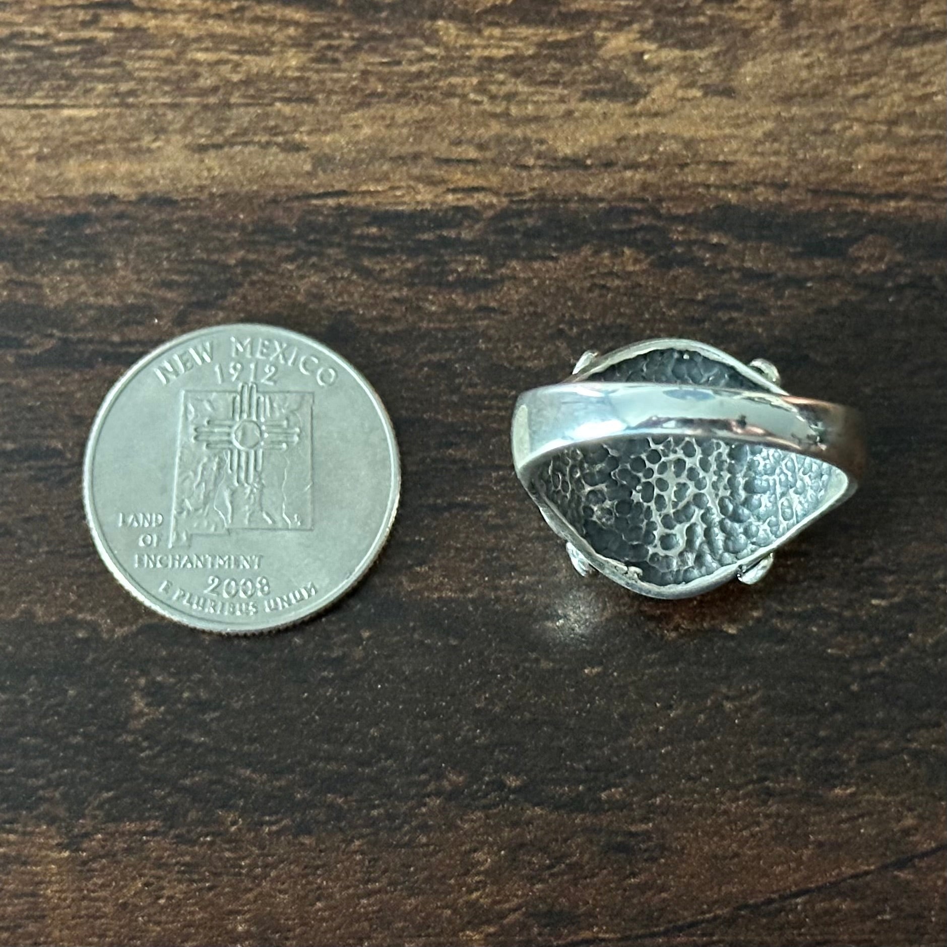 AT Signed Lapis Sterling Hand Stamped Twist Wire Bezel Ring