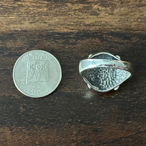 AT Signed Lapis Sterling Hand Stamped Twist Wire Bezel Ring