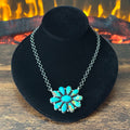 Navajo Debra Smith Kingman Turquoise 11 Stone Sterling Cluster Pendant Necklace
