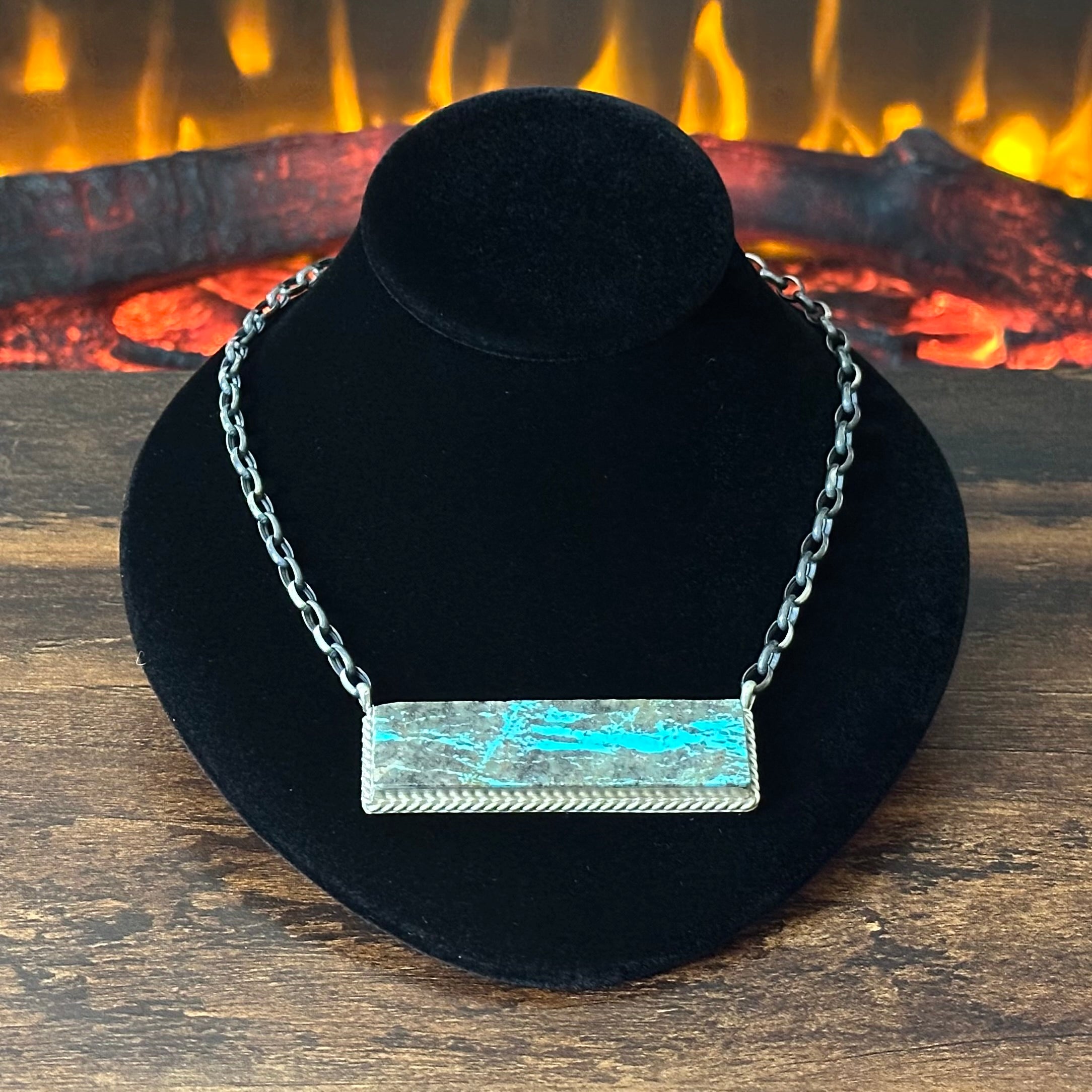 Navajo Brandon Etsitty Mine #8 Turquoise Sterling Bar Statement Necklace