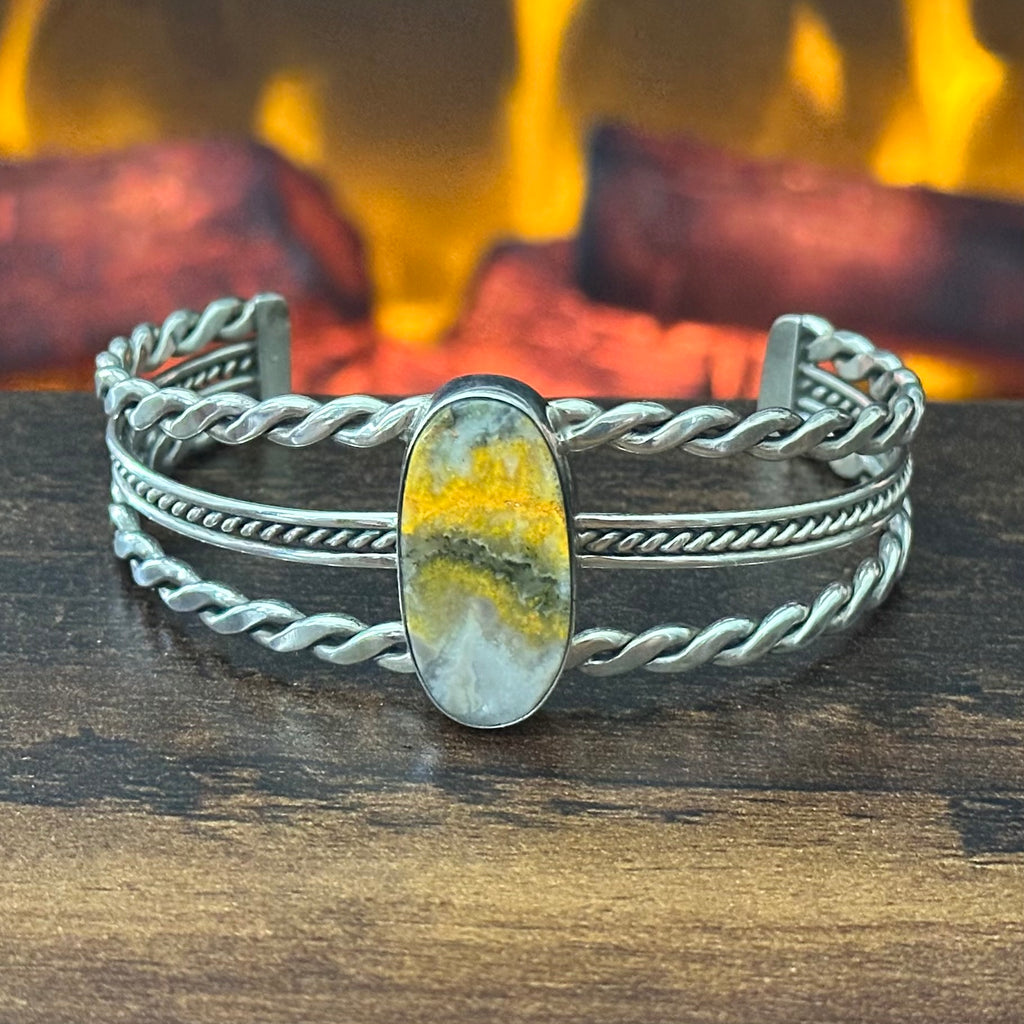 Bumblebee Jasper Sterling Twist Wire Triple Shank Cuff