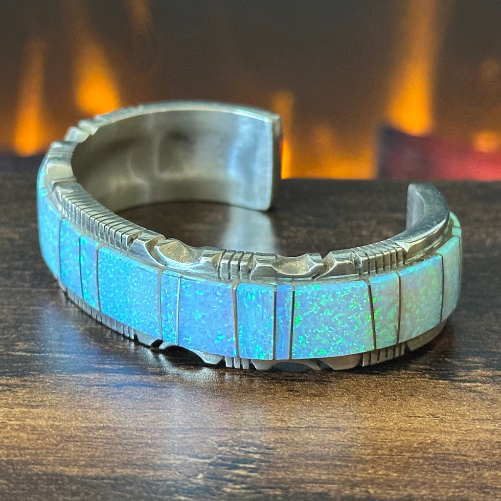 Navajo Steve Francisco Opal Sterling Wraparound Inlay Cuff