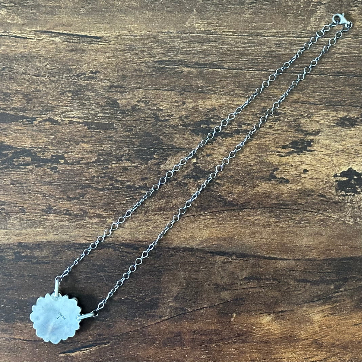 Navajo Judy Largo Turquoise 9 Stone Sterling Floral Cluster Pendant Necklace
