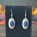 LG Signed Lapis Sterling Hand Stamped Shadowbox Dangle Earrings