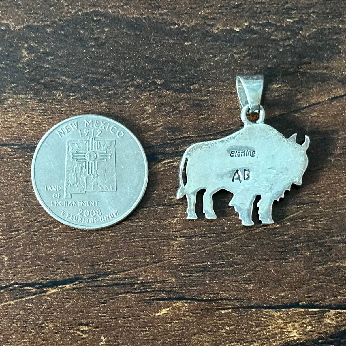 Navajo Anna Begay Lapis Opal Sterling Buffalo Inlay Pendant