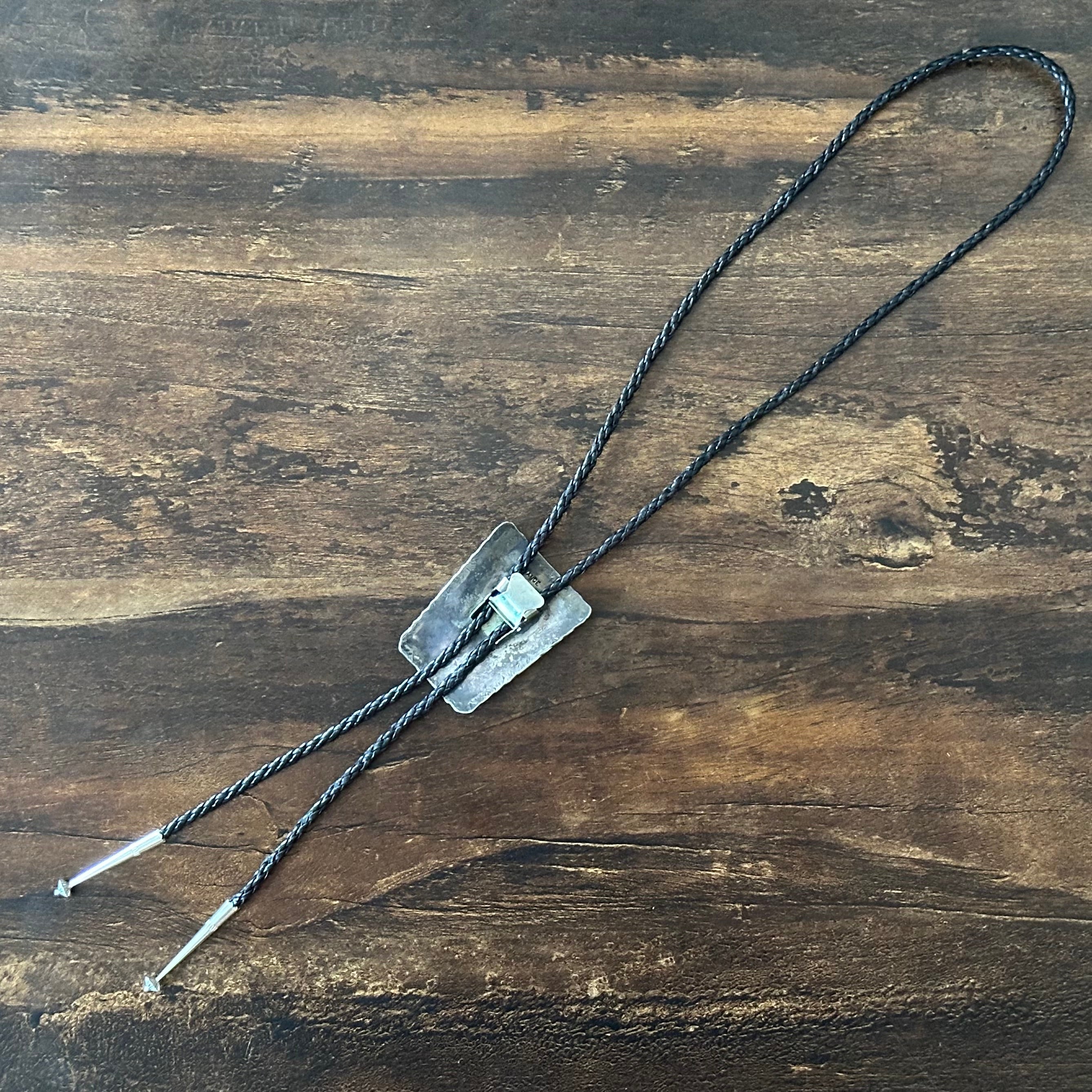 Vance Signed Turquoise Red Coral 12 Stone Sterling Hand Stamped Bezel Leaf Bolo Tie