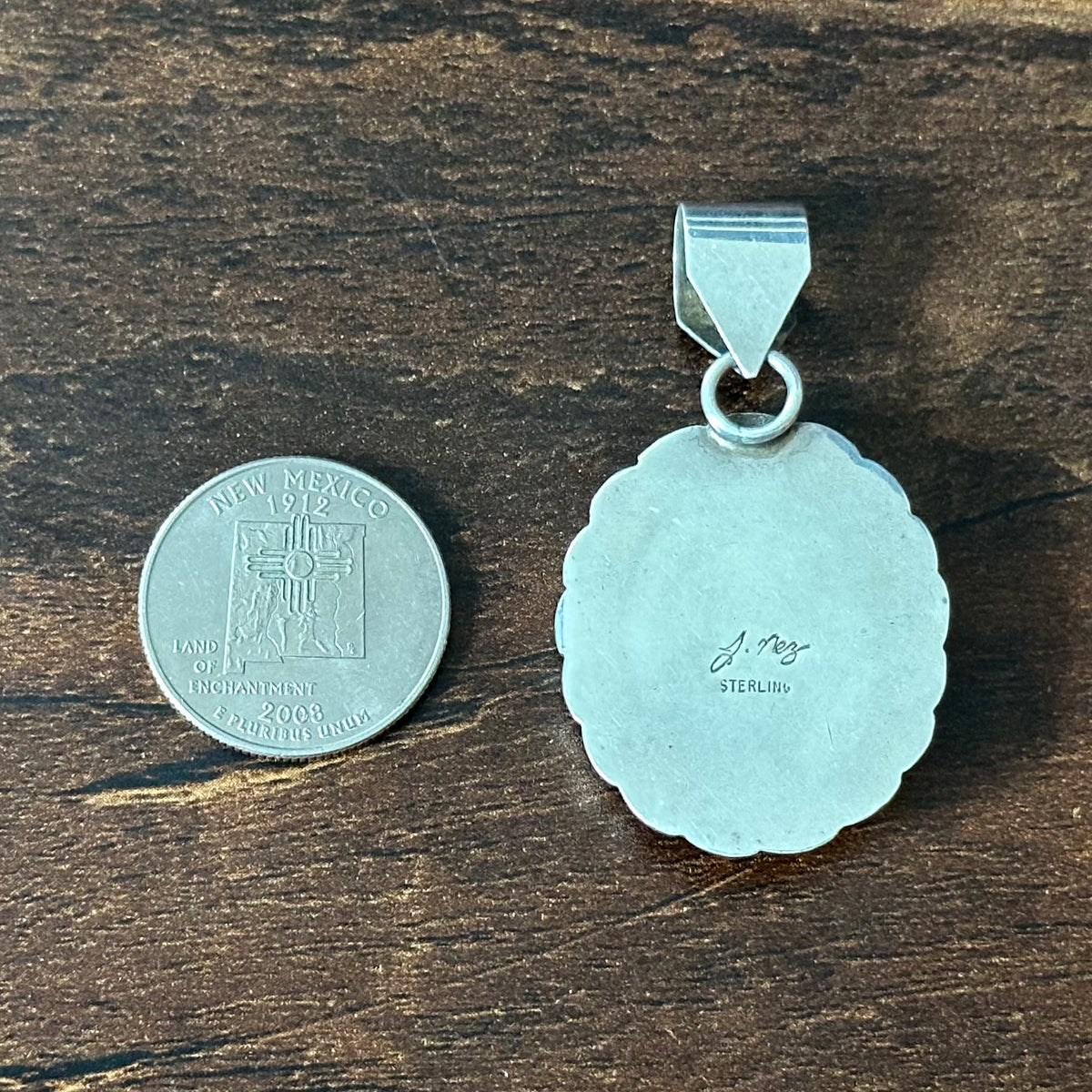 Navajo Julian Nez Onyx Sterling Hand Stamped Twist Wire Bezel Pendant