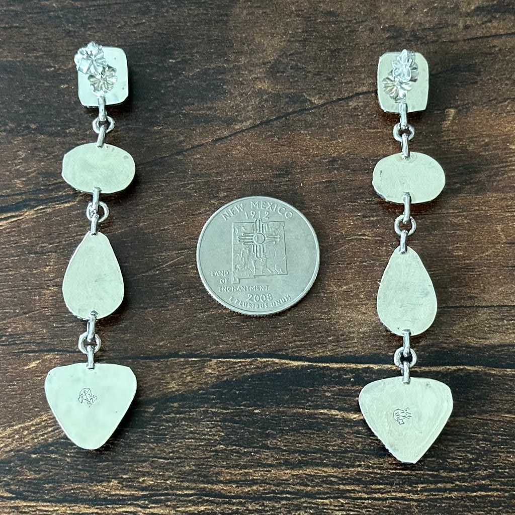 Navajo Jennifer Cayaditto Spiny Oyster 8 Stone Sterling Twist Wire Bezel Dangle Earrings