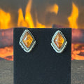 Running Bear Trading Amber Sterling Diamond Stud Earrings