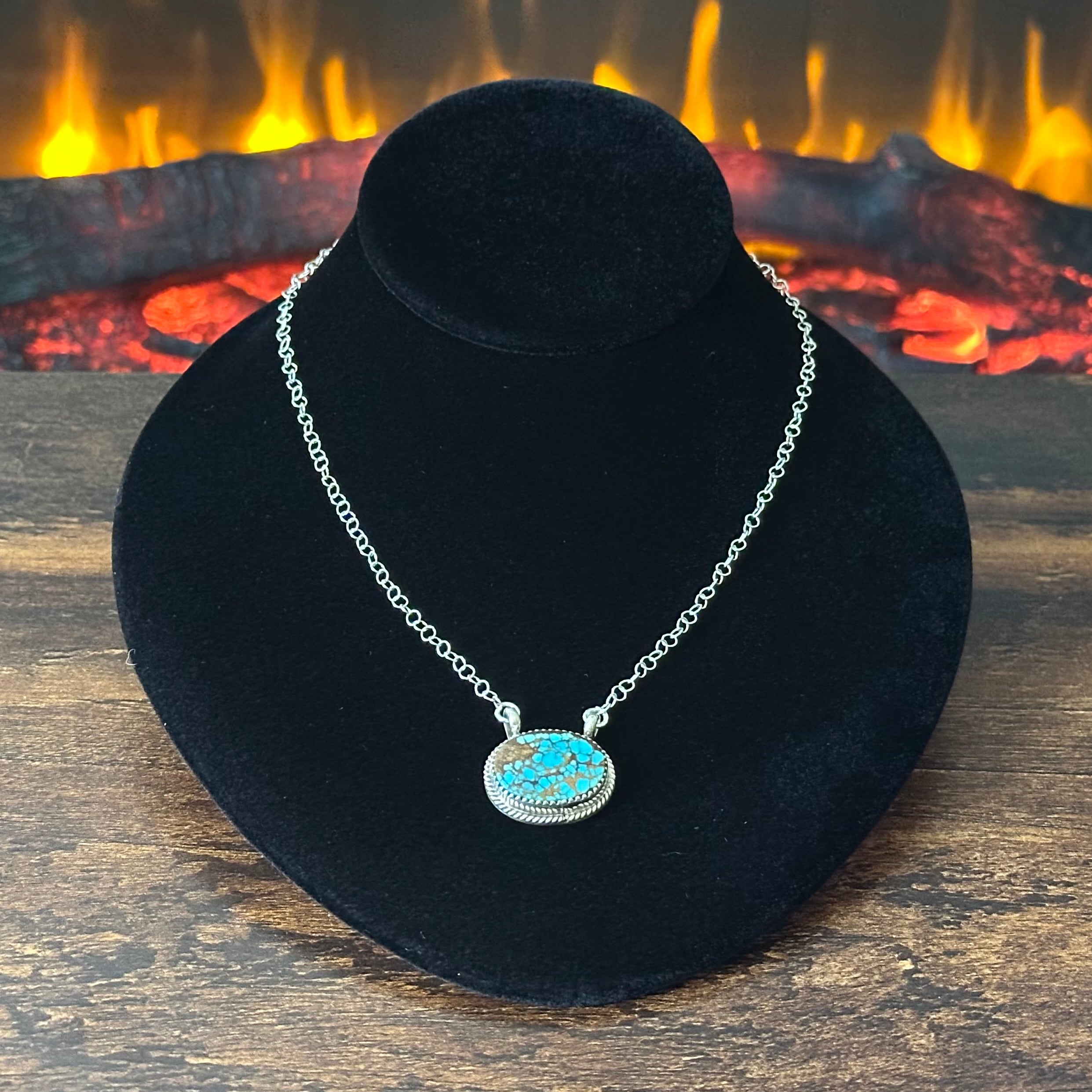 Navajo Keith Henry Golden Hills Turquoise Sterling Oval Pendant Necklace