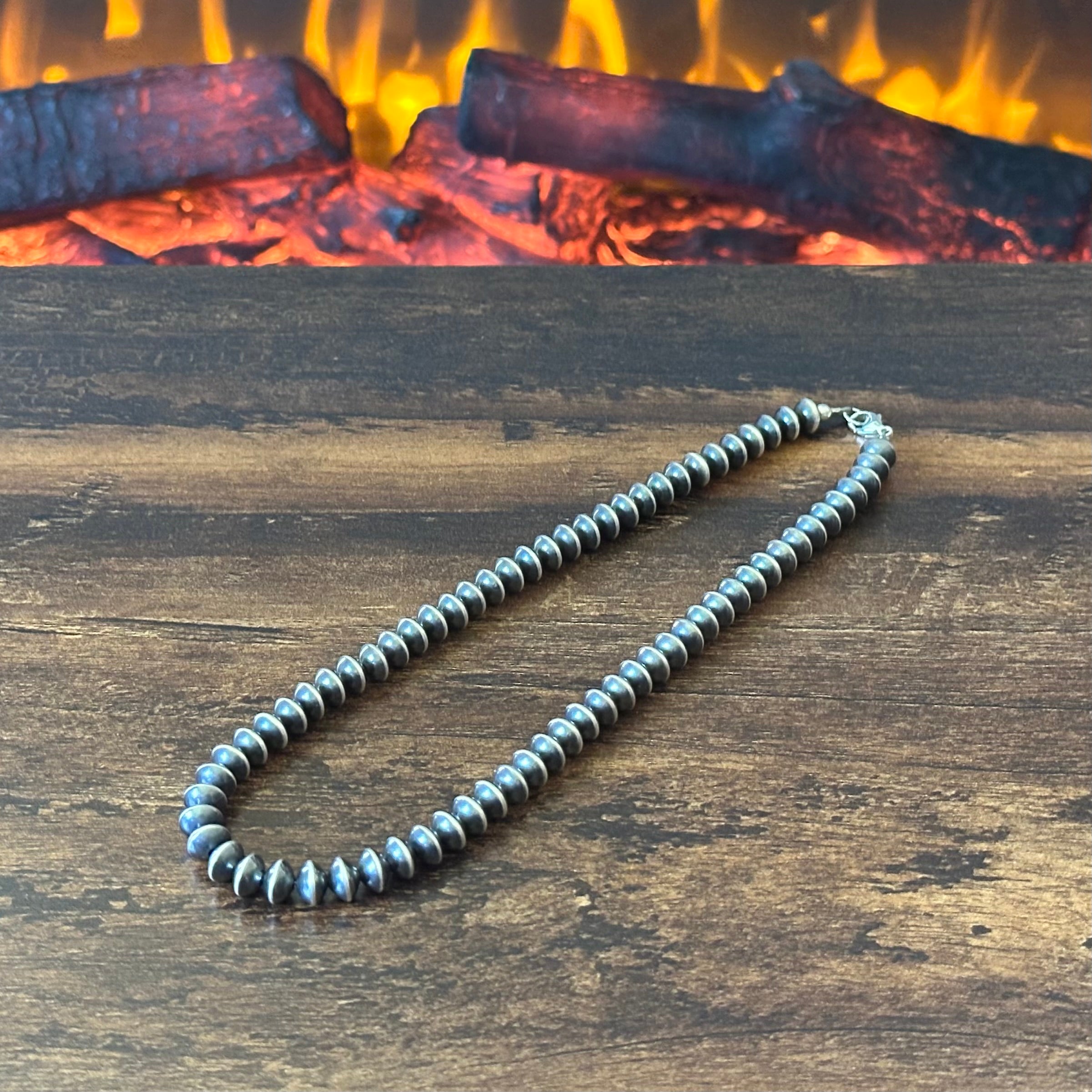 Oxidized Sterling Handmade Saucer Bead Necklace