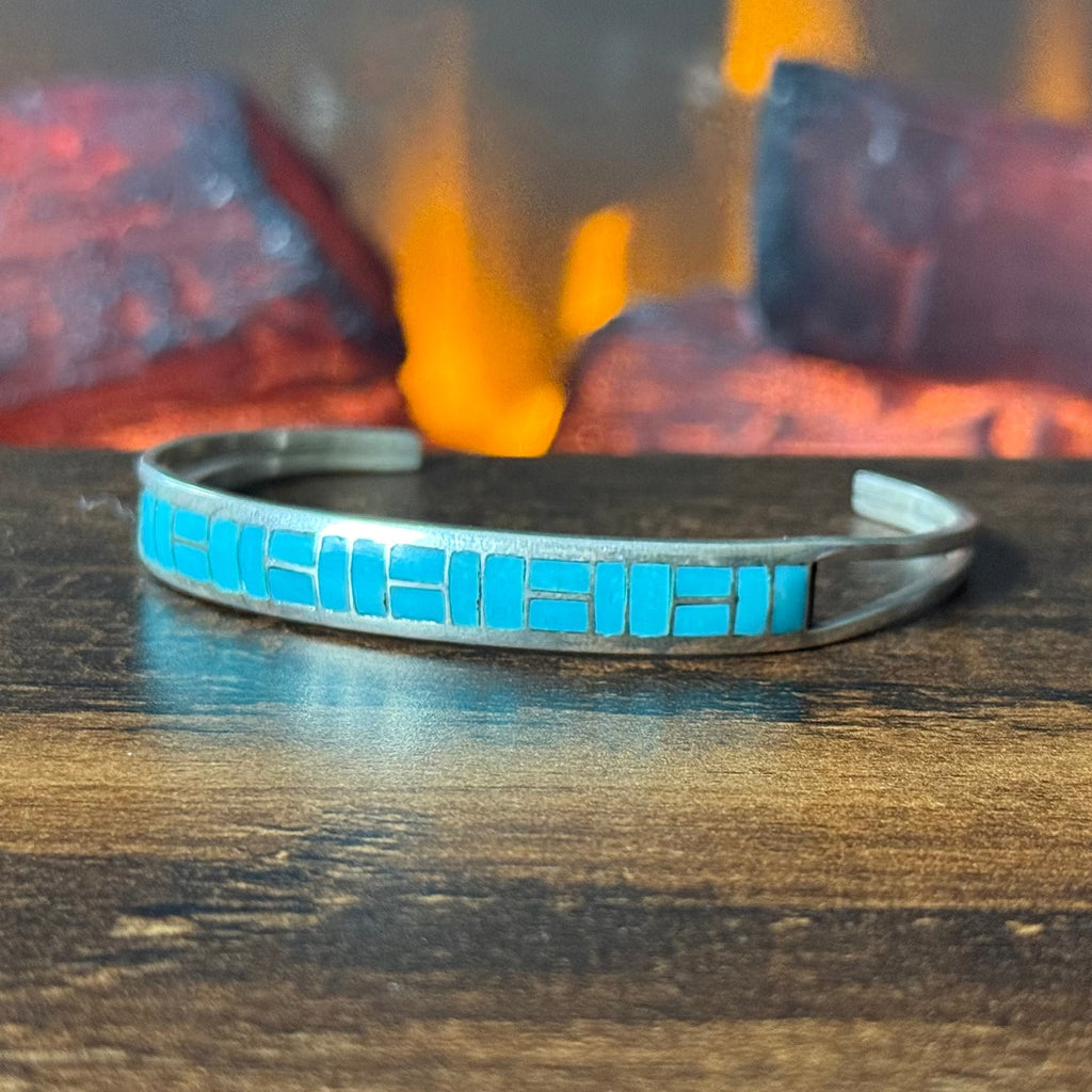 GT Signed Turquoise Sterling Inlay Stacker Cuff