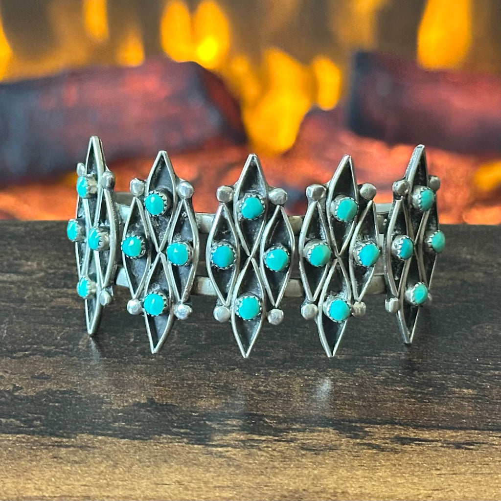 Vintage Turquoise 20 Stone Snake Eye Shadowbox Cuff