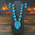 Navajo Hiram Largo Blue Ridge Turquoise 23 Stone Sterling Lariat Necklace Earrings Set