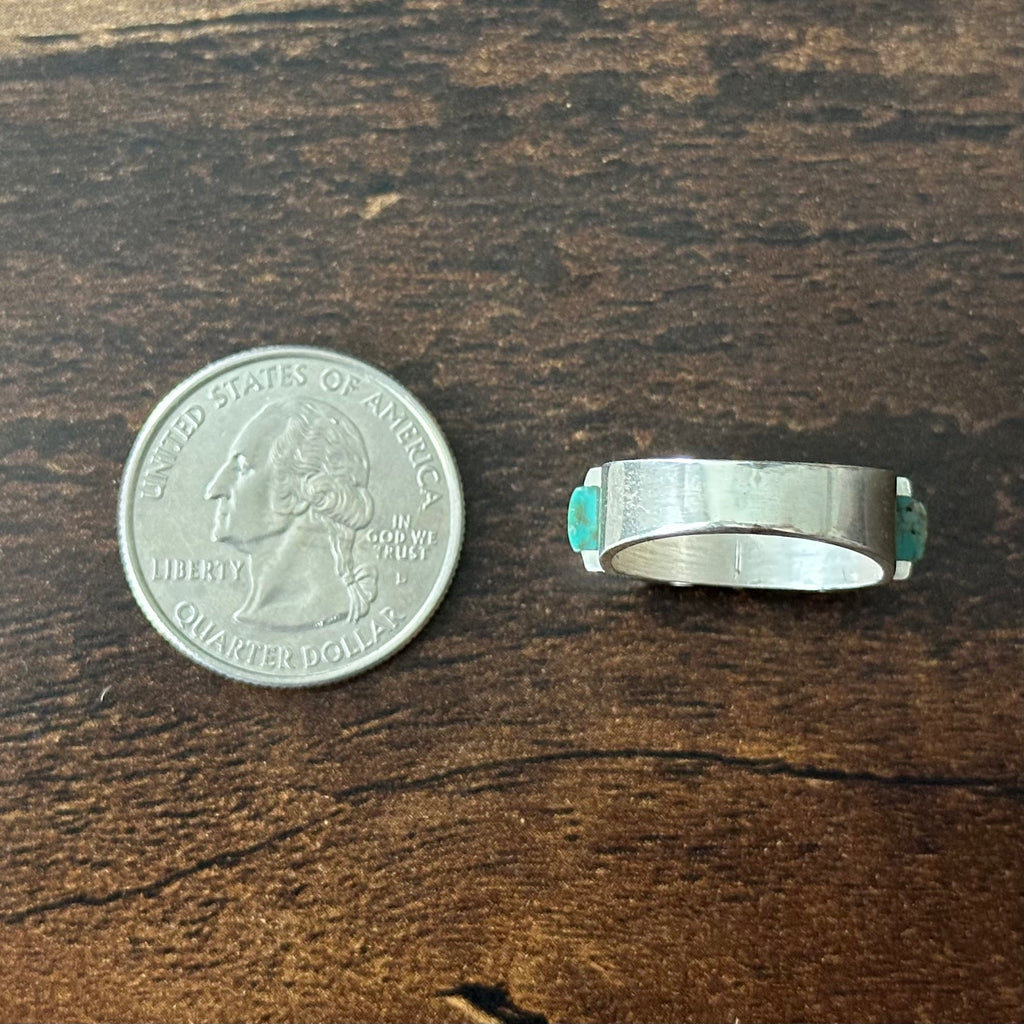 Pictogram Signed Turquoise Spiny Oyster Onyx Sterling Inlay Ring