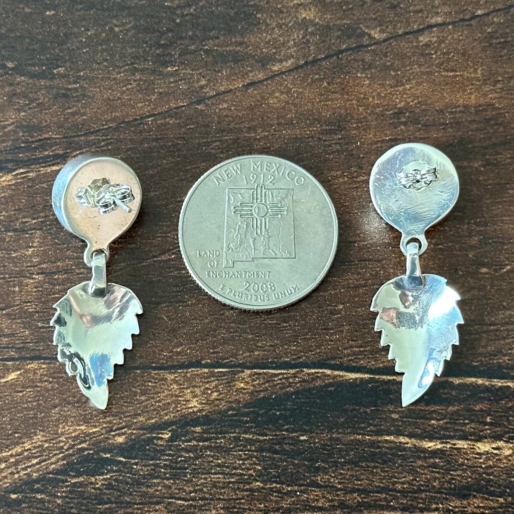 Navajo Sarah Yazzie Wild Horse Sterling Feather Stud Dangle Earrings