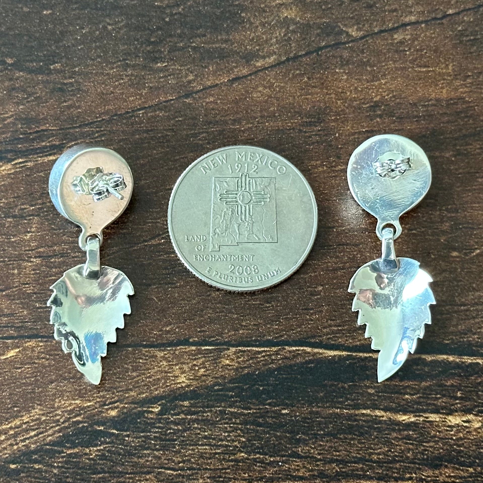 Navajo Sarah Yazzie Wild Horse Sterling Feather Stud Dangle Earrings