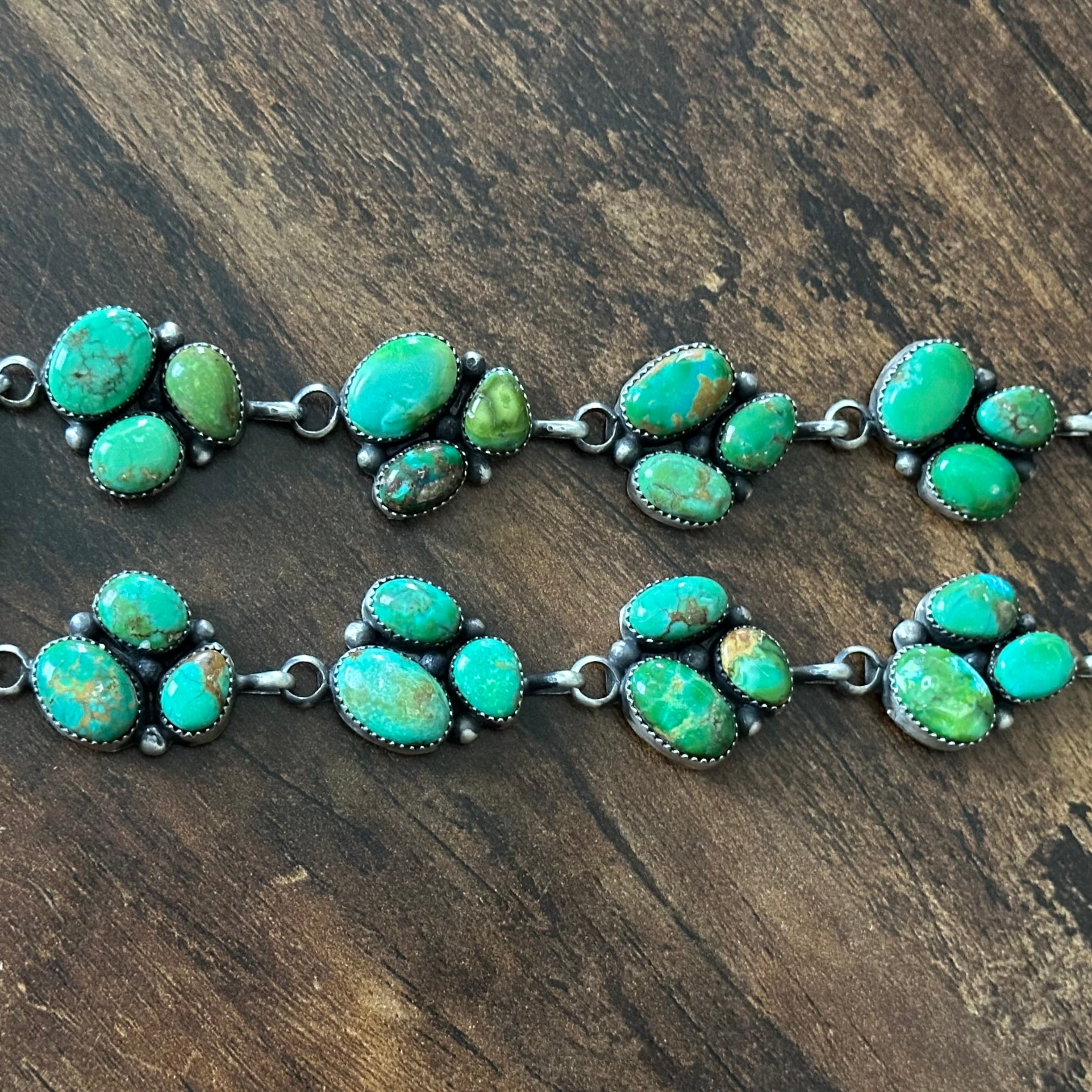 Navajo Anna Spencer Sonoran Gold Turquoise 38 Stone Sterling Cluster Statement Necklace Earrings Set