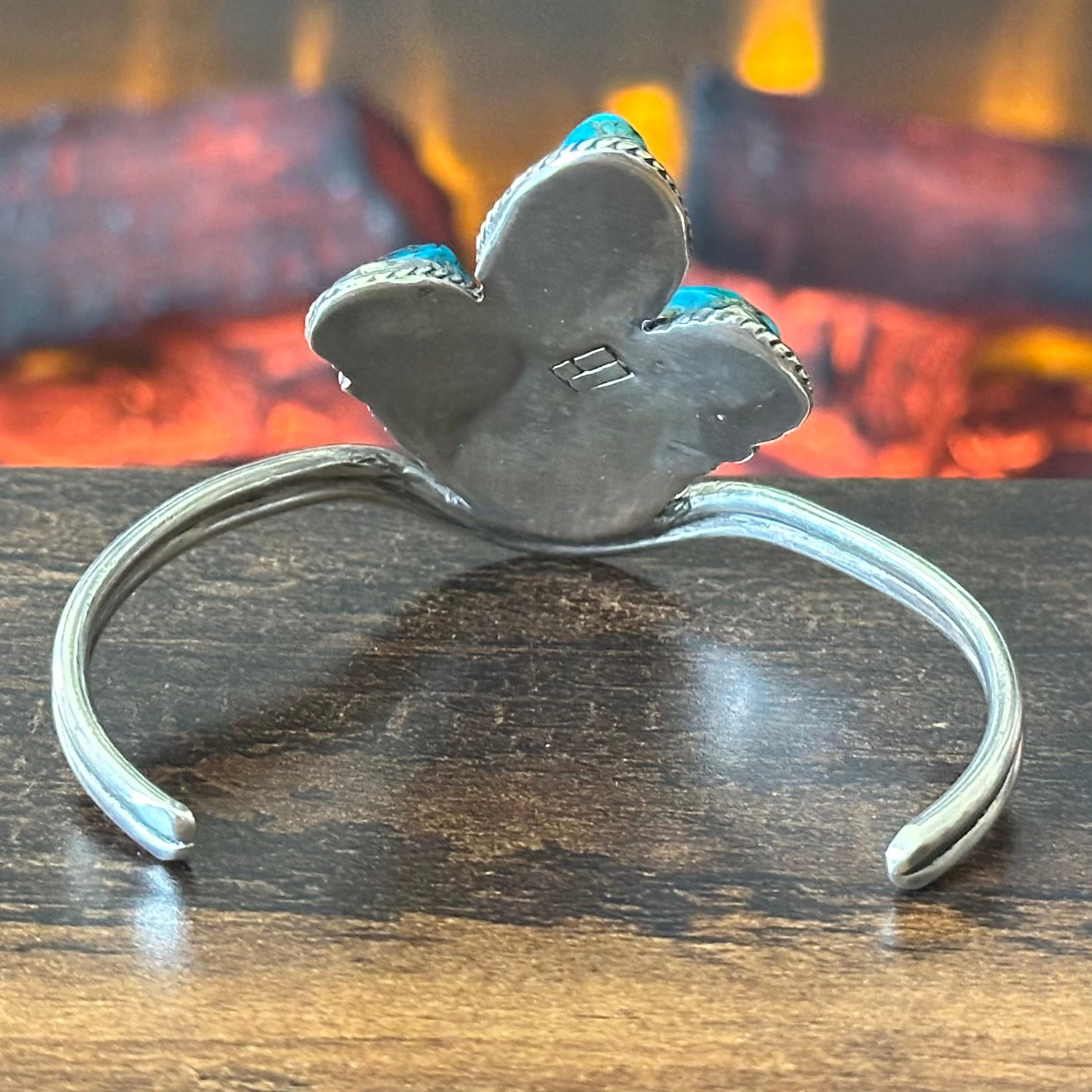 Pictogram Signed 4 Stone Turquoise Sterling Twist Wire Abstract Cuff