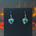 UM Signed Turquoise Red Coral MOP Jet Sterling Inlay Heart Dangle Earrings