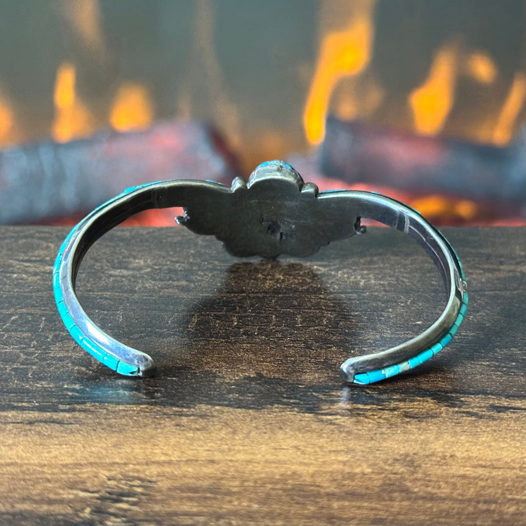 Navajo Les Baker Turquoise Sterling Wraparound Raindrop Inlay Cuff