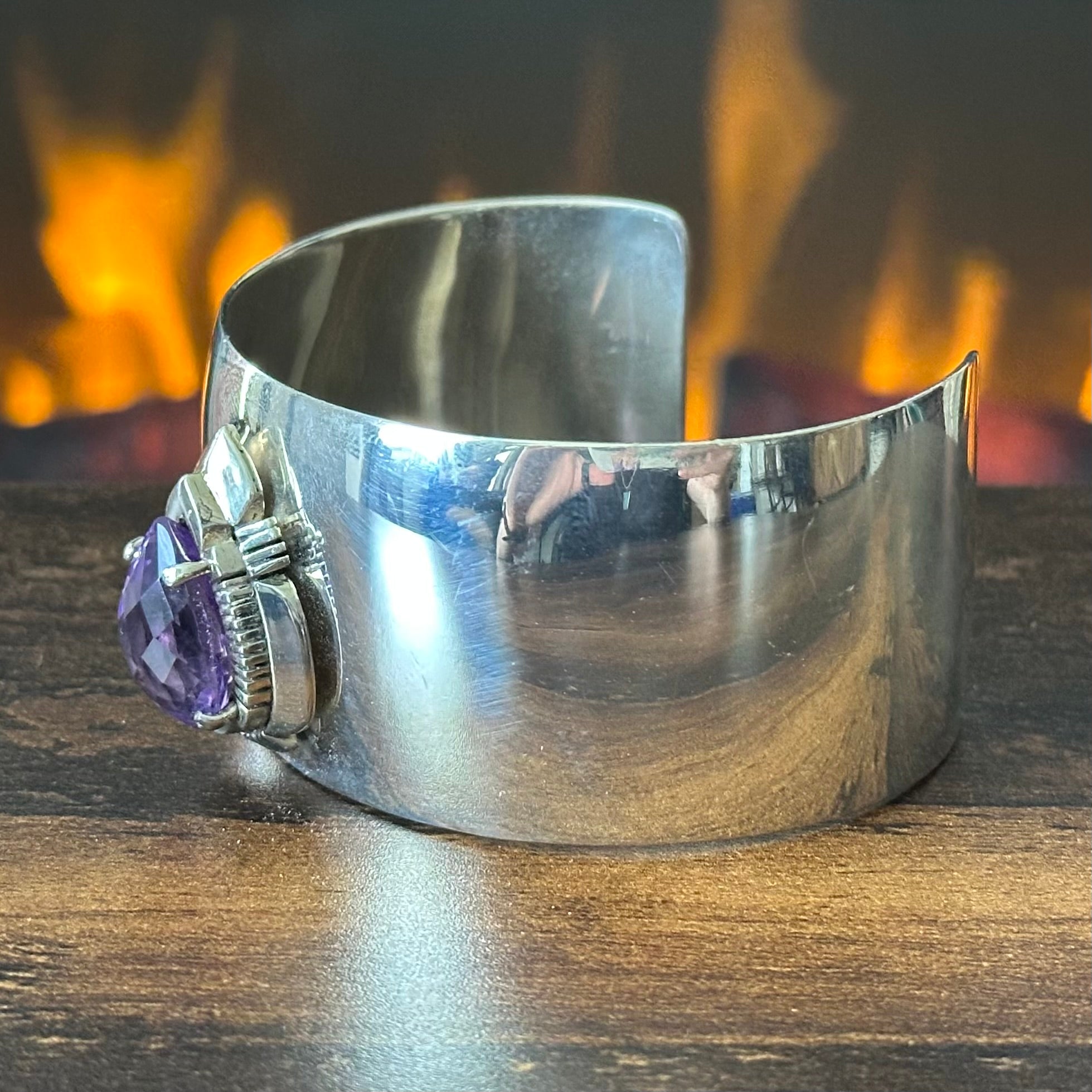 Navajo Wydell Billie Amethyst Sterling Teardrop Statement Cuff