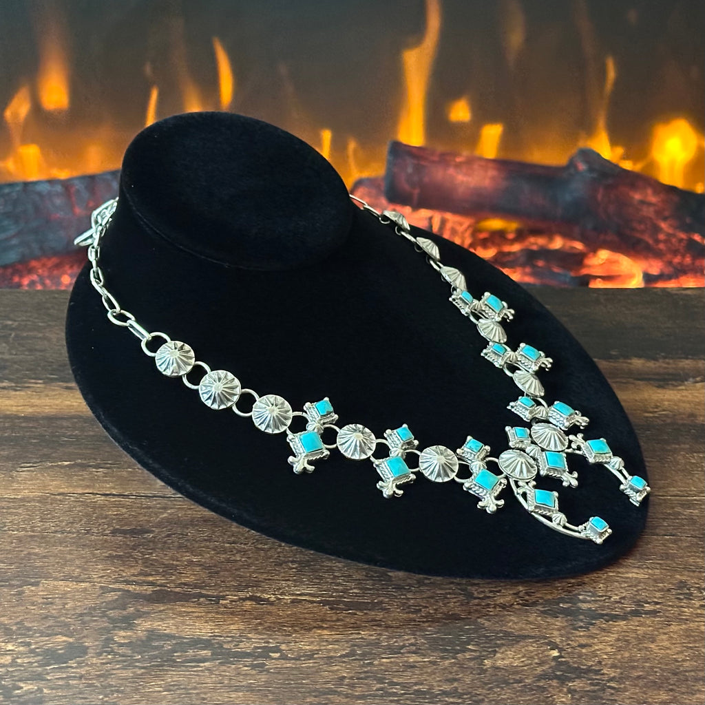 Running Bear Trading Turquoise 18 Stone Diamond Fleur De Lis Naja Necklace