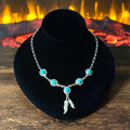 Navajo Verley Betone Turquoise 5 Stone Sterling Feather Necklace