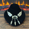 Navajo JW Toadlena Onyx 3 Stone Sterling Floral Leaf Feather Statement Necklace
