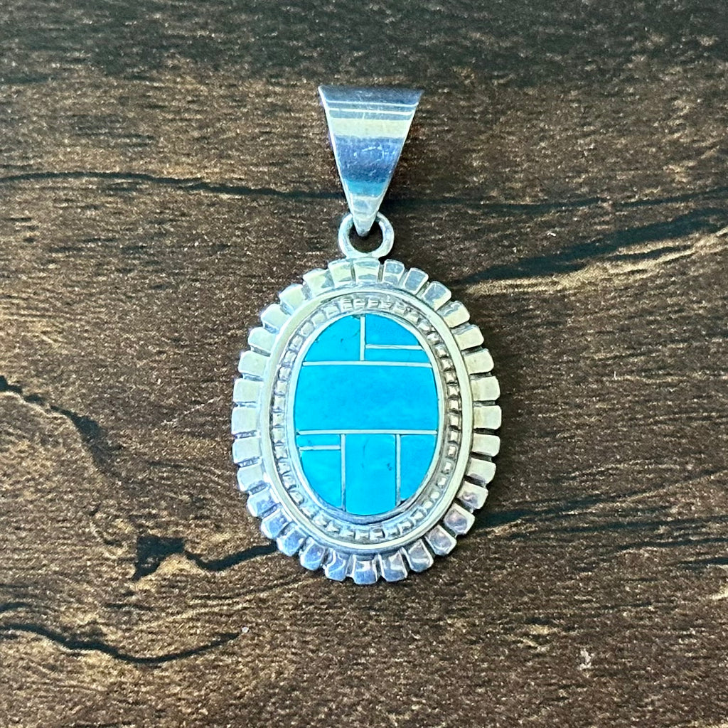 W Signed Supersmiths Inc. Turquoise Sterling Oval Inlay Pendant