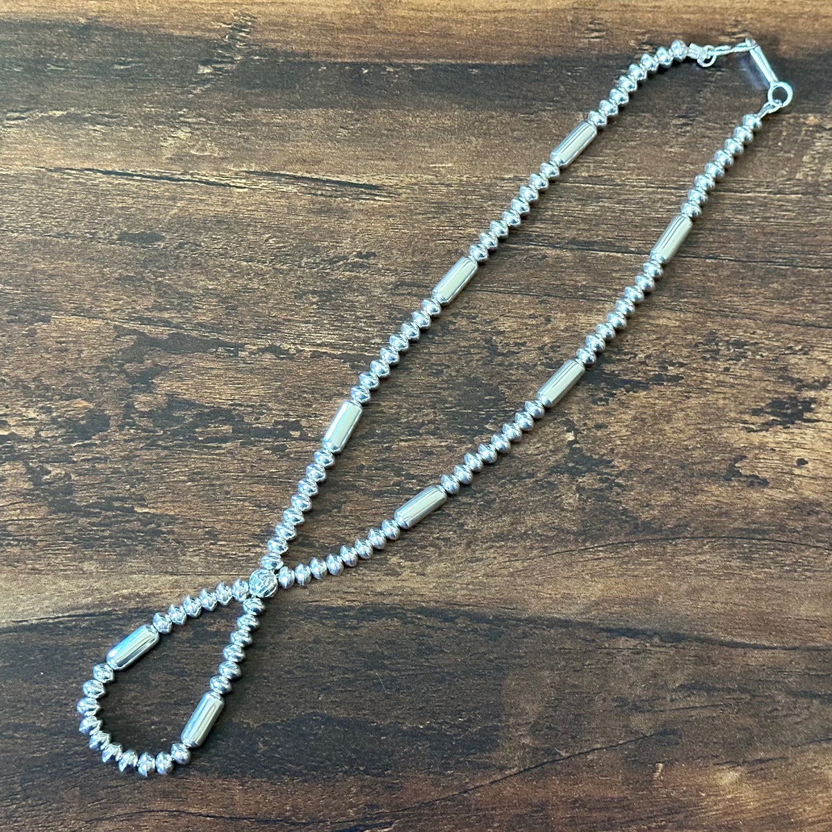 Navajo Tonisha Haley Handmade Sterling Pearl Cylinder Bead Jacla Necklace