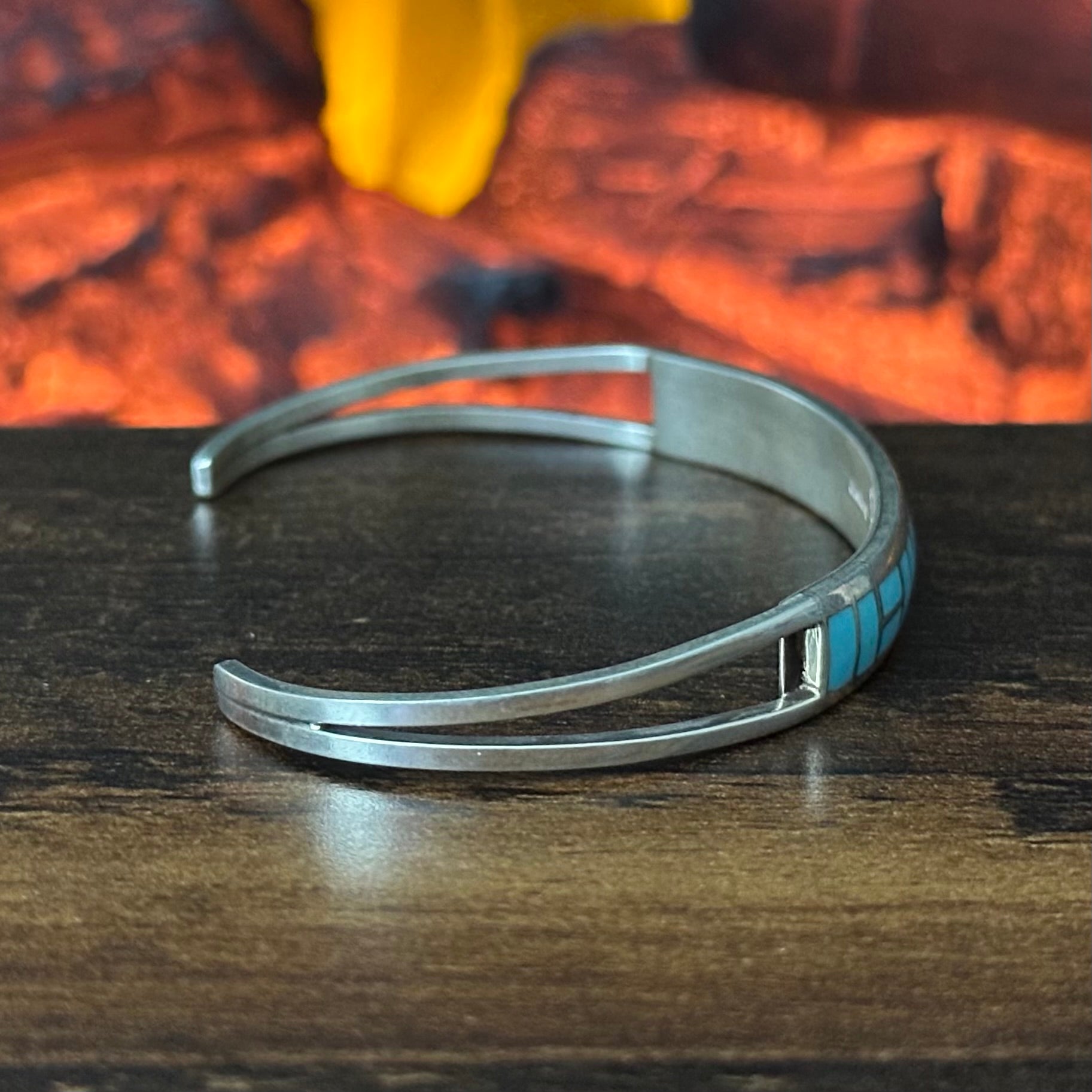 GT Signed Turquoise Sterling Inlay Stacker Cuff