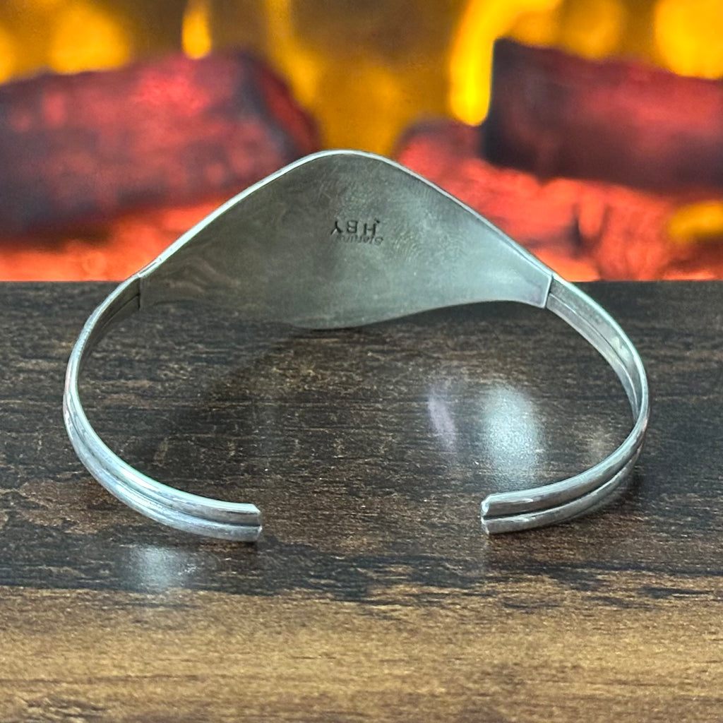 Navajo Harry B Yazzie Onyx Sterling Ornate Leaf Cuff