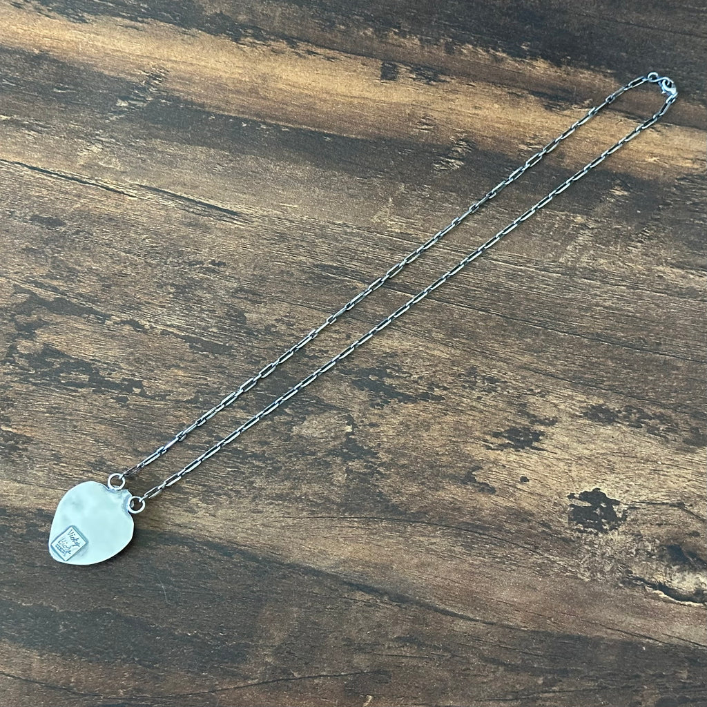 Navajo Vicky Hicks Spiny Oyster Sterling Twist Wire Bezel Heart Pendant Necklace