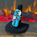 T Benally Signed Turquoise Mother of Pearl Sterling 7 Stone Cluster Raindrop Ring