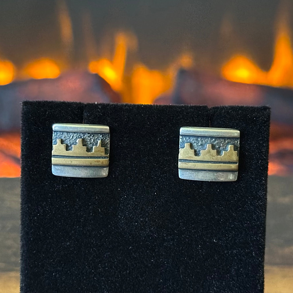 Navajo Thomas Singer Sterling Overlay Stud Earrings