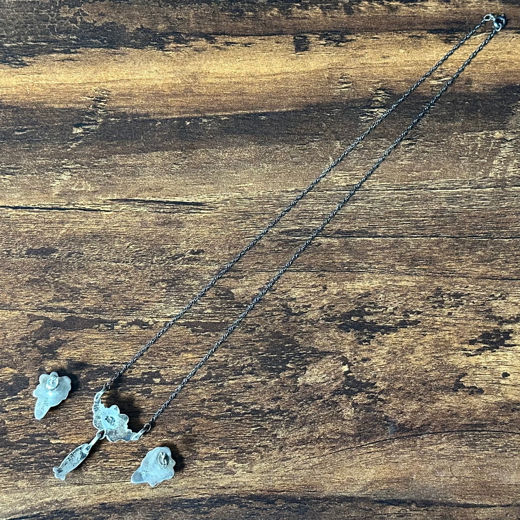 Running Bear Trading Onyx Sterling Raindrop Leaf Necklace Earrings Set