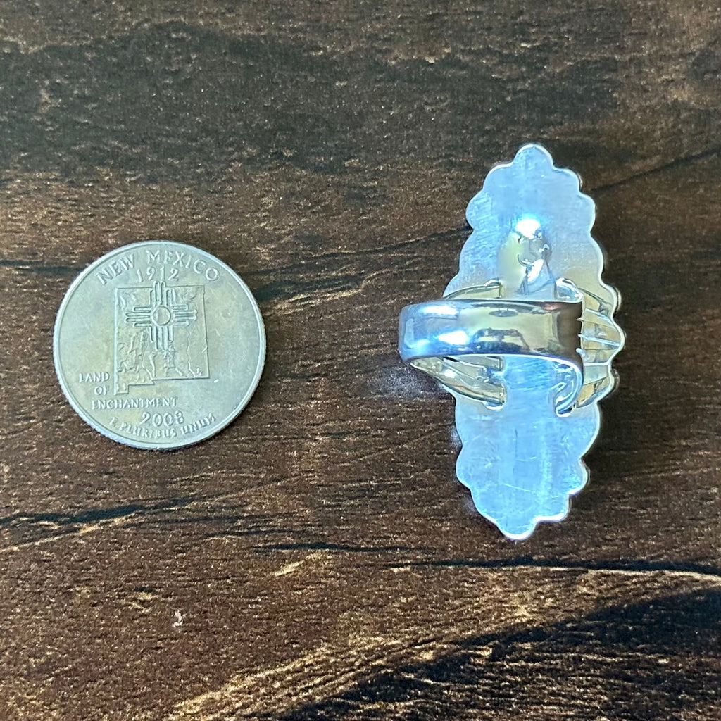 Running Bear Trading Turquoise Sterling Hand Stamped Twist Wire Bezel Statement Ring